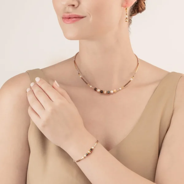 Bracelet Ball Small Gemstones & Crystal Pearls Brown-Gold | COEUR DE LION Clearance