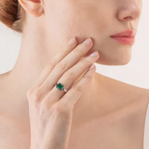 Brilliant Square Big Ring Silver Dark Green | COEUR DE LION Sale