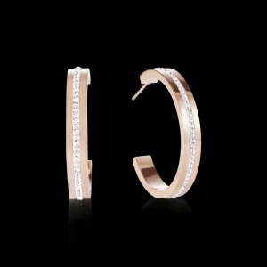 Earrings Creole 30 Stainless Steel Rose Gold & Crystals Pave Strip Crystal | COEUR DE LION Sale