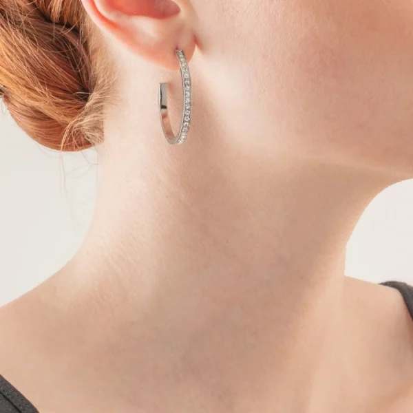 Earrings Creole 35 Stainless Steel & Crystals Silver Crystal | COEUR DE LION Store