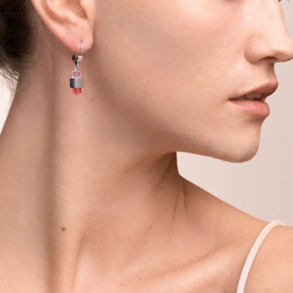 Earrings Geocube® Haematite & Crystals Silver-Red | COEUR DE LION Cheap