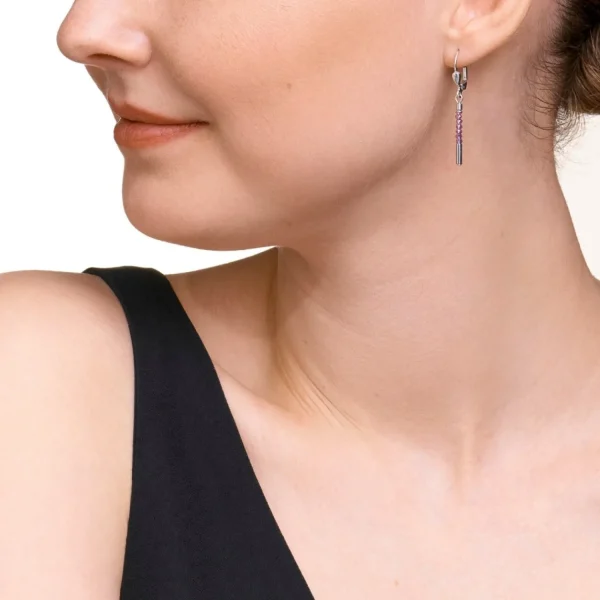 Earrings Waterfall Small Stainless Steel & Glass Lilac | COEUR DE LION Store
