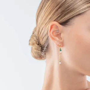 Harmony Multiwear Earrings Freshwater Pearls & Malachite Gold | COEUR DE LION Store