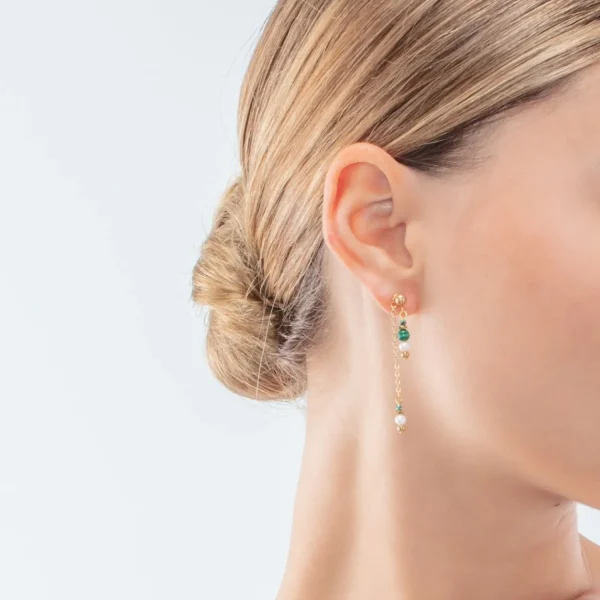 Harmony Multiwear Earrings Freshwater Pearls & Malachite Gold | COEUR DE LION Store