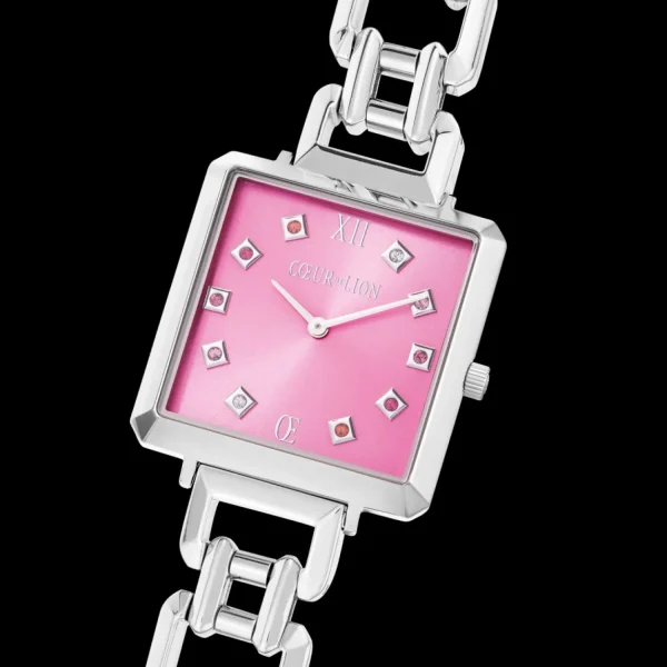 Iconic Cube Statement Watch Viva Magenta Silver | COEUR DE LION Best