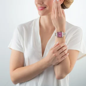 Iconic Cube Statement Watch Viva Magenta Silver | COEUR DE LION Best