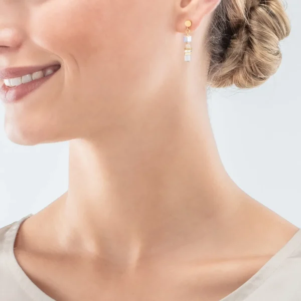 Mini Cubes Earrings Gold White | COEUR DE LION Shop