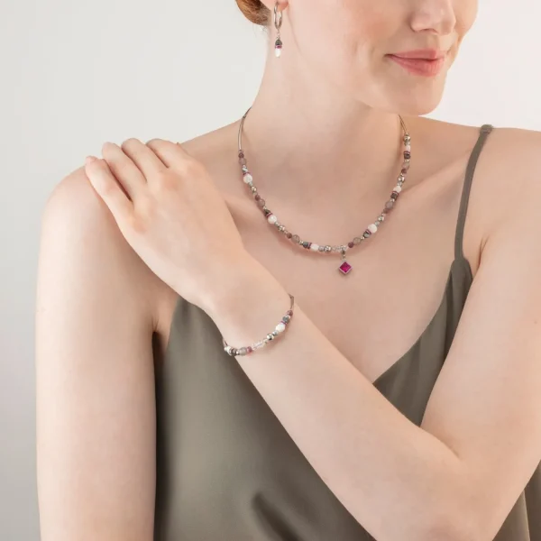Necklace Brilliant Square Interchangeable Pendant Precious Pink | COEUR DE LION Online