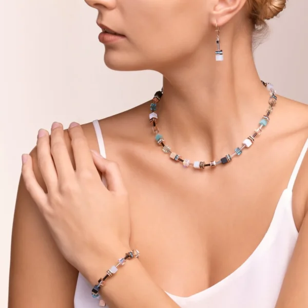 Necklace Geocube® Crystals & Gemstones Aqua-Beige | COEUR DE LION Shop
