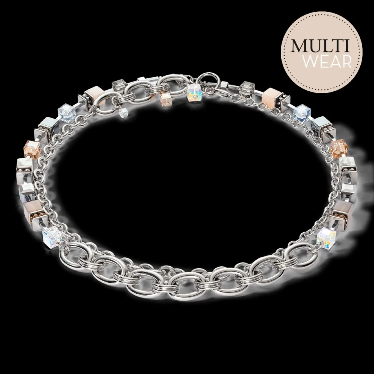 necklace_geocube_statemen_0.webp Necklace Geocube® Statement Precious Chunky Chain Multiwear Grau-Beige | COEUR DE LION Sale