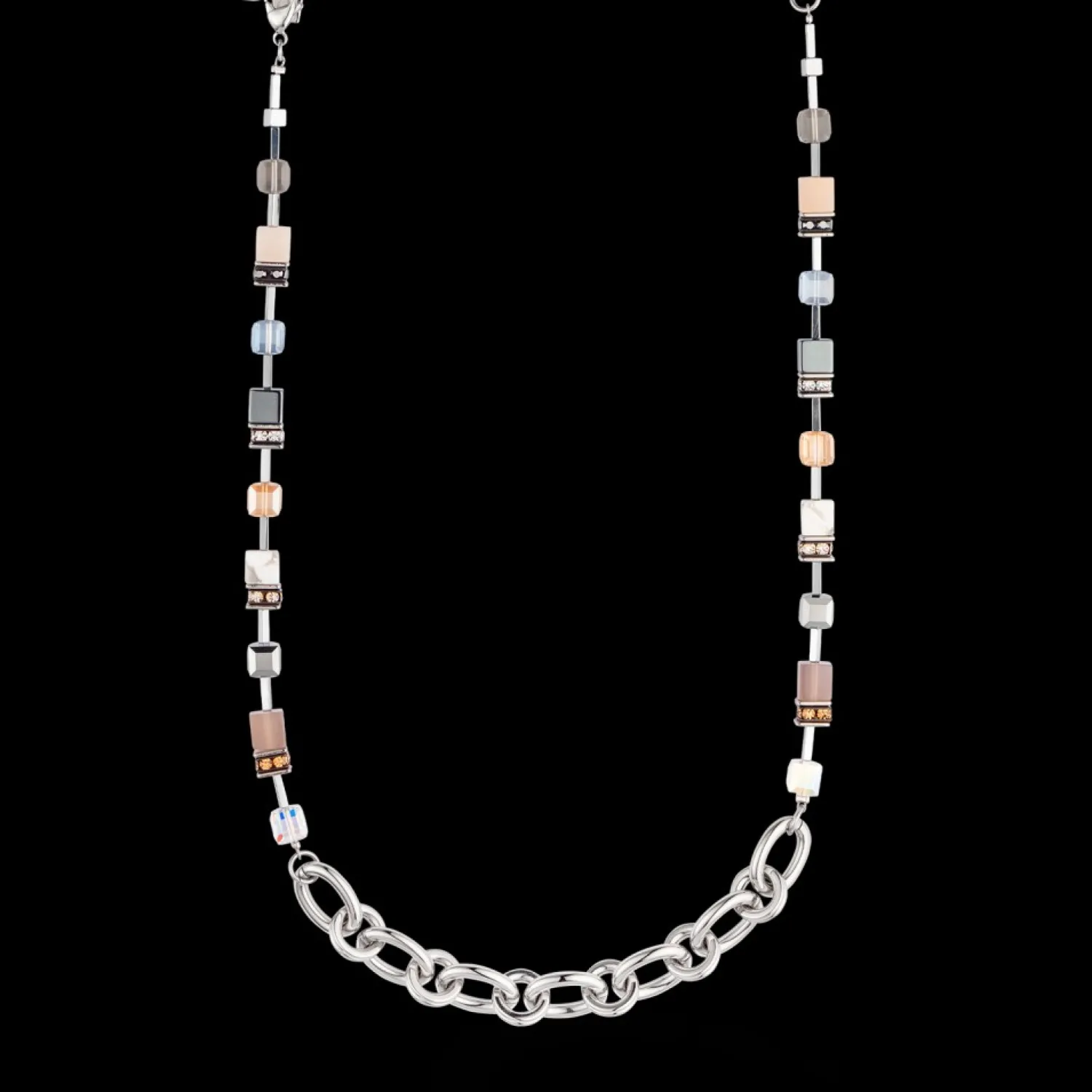 necklace_geocube_statemen_3.webp Necklace Geocube® Statement Precious Chunky Chain Multiwear Grau-Beige | COEUR DE LION Sale