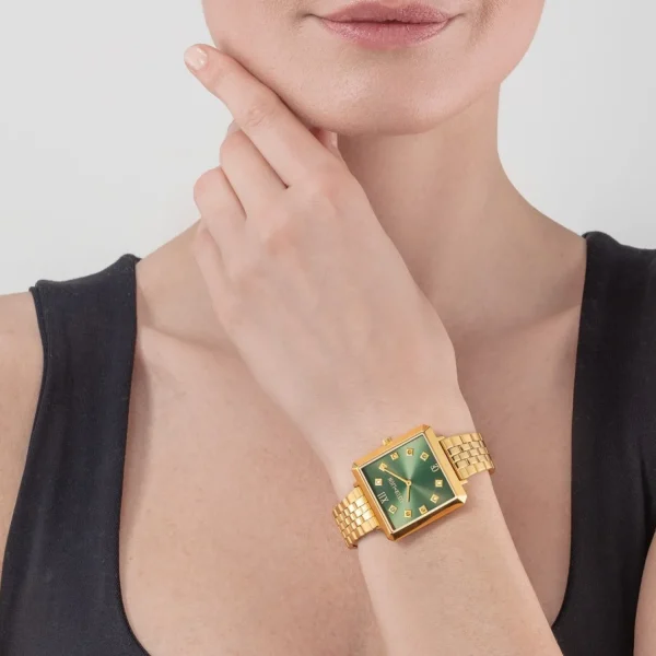 Watch Iconic Square Glamorous Green Stainless Steel Gold | COEUR DE LION Online
