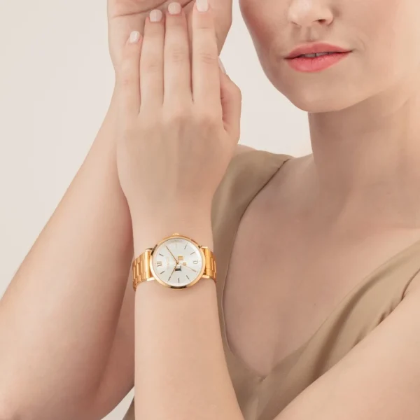 Watch Round Statement Unisex White Sunray Stainless Steel Frosted Gold | COEUR DE LION New